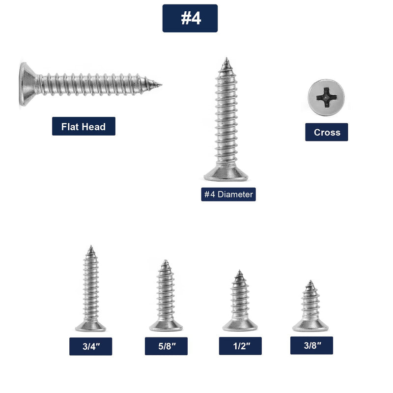 [Australia - AusPower] - #4 x 3/4" Wood Screw 100Pcs 18-8 (304) Stainless Steel Screws Flat Head Phillips Fast Self Tapping Drywall Screws by SG TZH #4 x 3/4" 