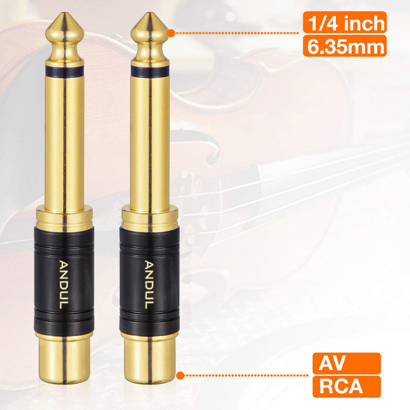 [Australia - AusPower] - ANDTOBO RCA Female to 1/4 '' Mono Plug Male TS Audio Adapter, 6.35mm Plug to RCA Jack Pure Copper Adapters,(Black,2Pack) 