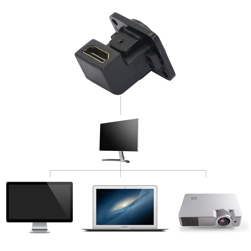[Australia - AusPower] - QIANRENON HDMI Panel Mount Adapter Female to Female Right Angle Connector Converter 90 Degree and 270 Degree for Wall-Mounted TV Projector Glod Plated Support 3D&4K 