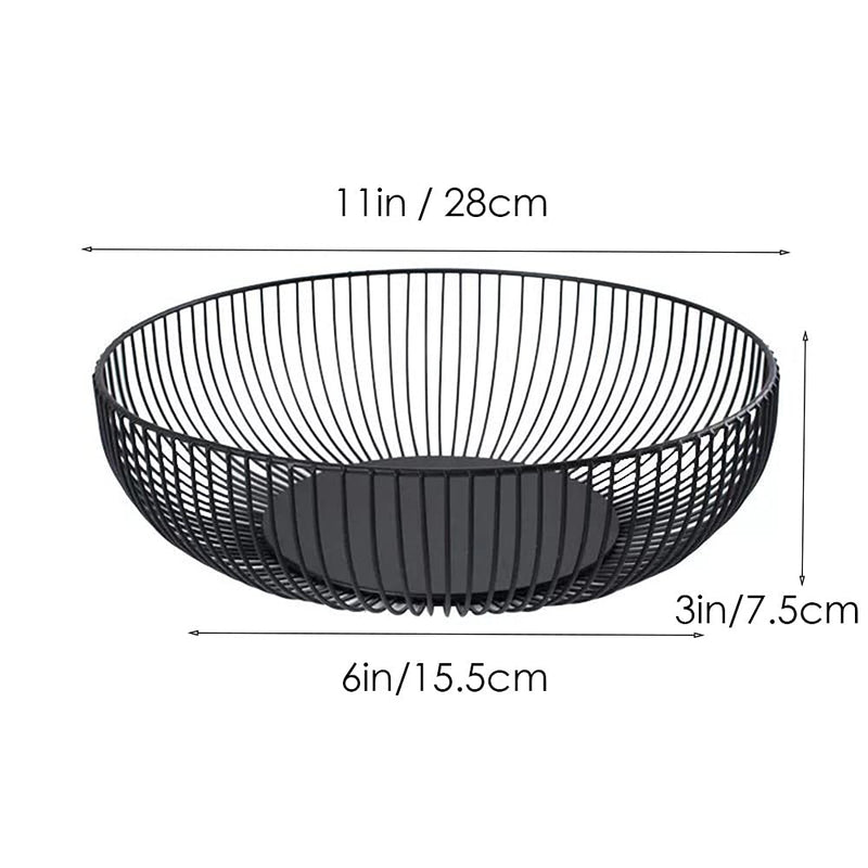[Australia - AusPower] - Metal Wire Countertop Fruit Bowl Basket Holder for Kitchen | Black Modern Home Storage Decor Stand - 11 Inch (Round C) Round C 