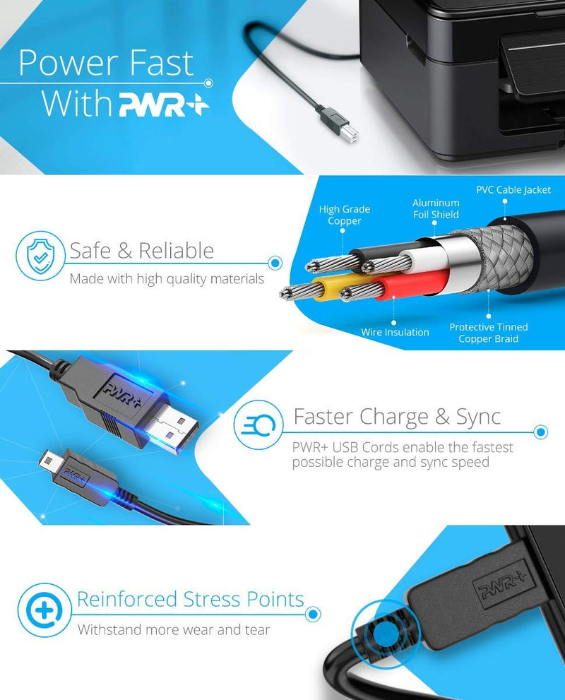 [Australia - AusPower] - 12Ft Extra Long USB-Printer-Cable 2.0 for HP OfficeJet Laserjet Envy; Canon Pixma; Epson Workforce, Stylus, Expression Home; Brother; Silhouette Cameo; Dell Scanner Fax Cord (3.6 m) 