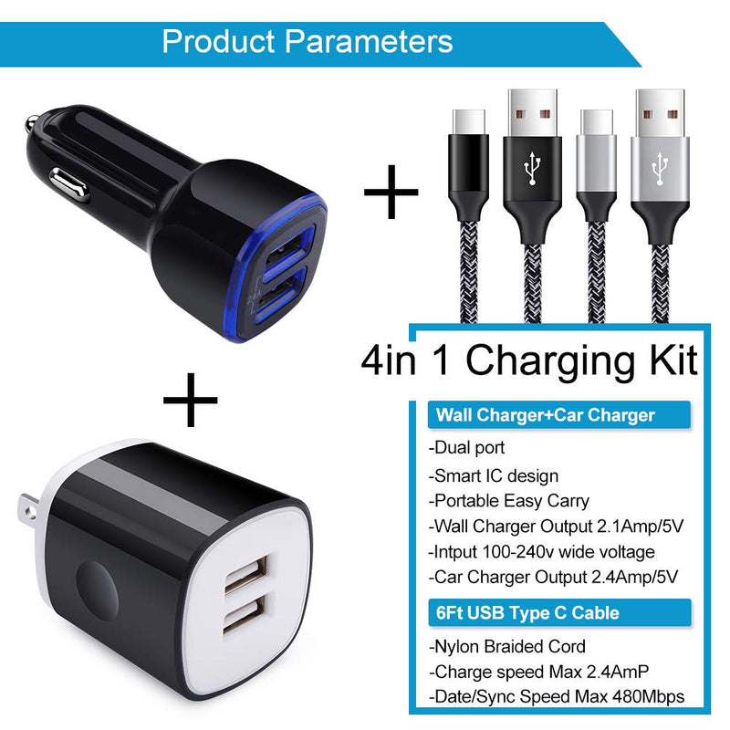 [Australia - AusPower] - Type C Charger for LG G8 G8X G9 G7 Q7+ V60 V50 V40 V35 V30 ThinQ Stylo 6 5 4, Samsung Galaxy S22 S21 S20 Ultra Note 22/20 A12 A13 A52 A32, Charging Block, Car Power Adapter, USB C Fast Charging Cables Black White(Wall Charger+Car Charger+TC Cable) 
