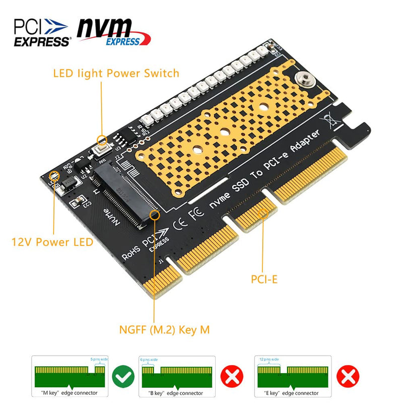 [Australia - AusPower] - HLT M.2 nvme SSD to PCI-E 4X/8X/16X Adapter with 3528 Colorful Flash LED 