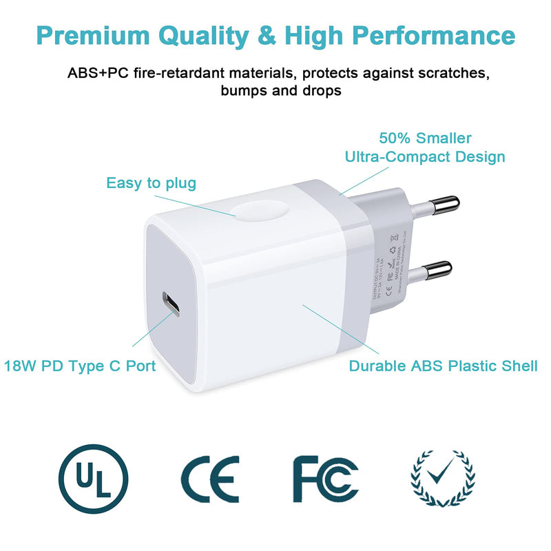 [Australia - AusPower] - USB C Adapter, European Plug Adapter, 2-Pack Fast 20W Europe Travel Plug Power Adapter Type C Wall Chargers for iPhone 12 11 Pro Max SE XR XS X SE 8 7 6, Samsung Galaxy S21,Note 20, iPad, Google Pixel 