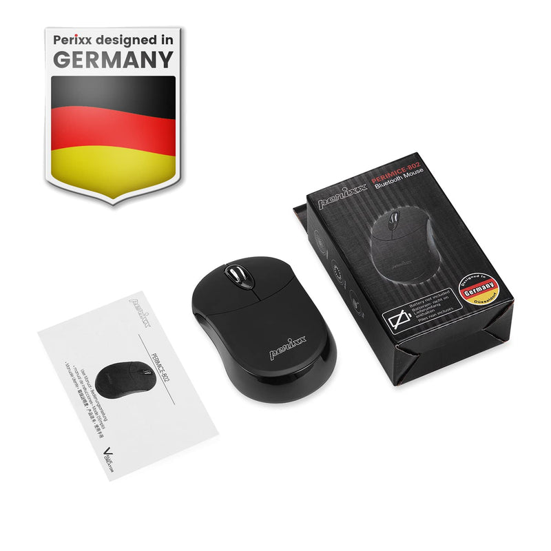 [Australia - AusPower] - Perixx PERIMICE-802B Wireless Bluetooth Mouse - Portable Design for Windows, iOS, and Android Tablet - Black Rubber Black 