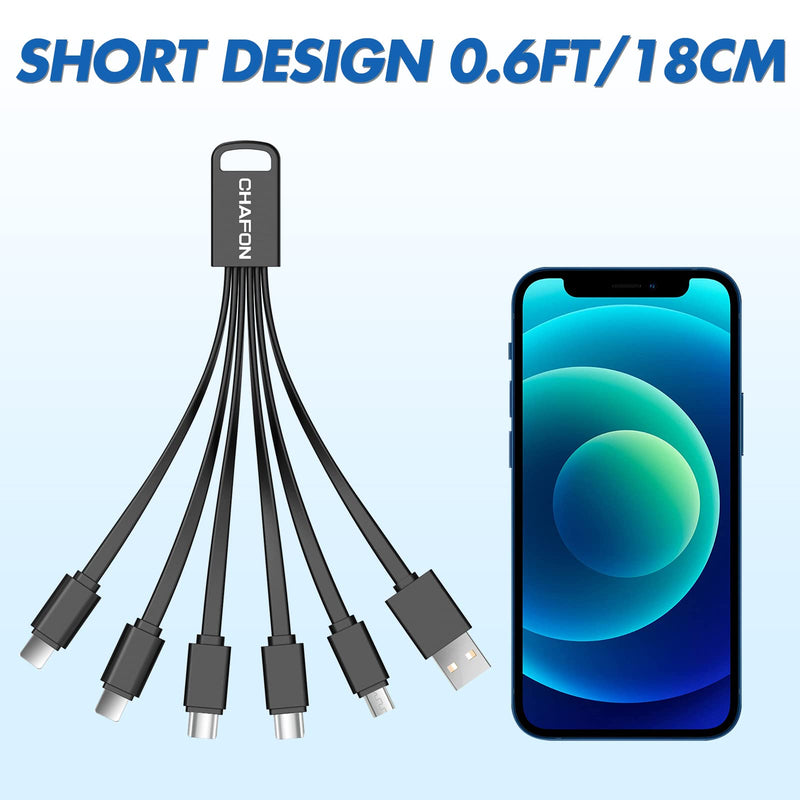 [Australia - AusPower] - Multi Charging Cable Short, 2Pack 6 in 1 Multiple USB Fast Charger Cord Adapter Type C Micro USB Port Connectors Compatible with Cell Phones/Tablets/Portable Charger (Black) 