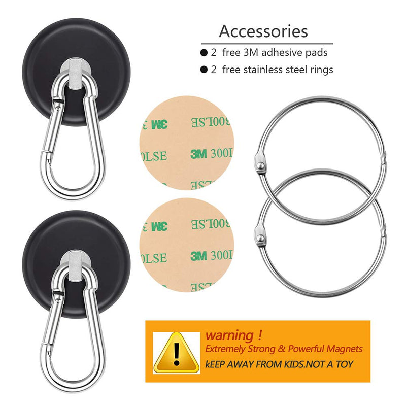 [Australia - AusPower] - Ant Mag Magnetic Hooks 140LBS Heavy Duty Neodymium Magnet with Carabiner Hook for Hanging for Kitchen Cruise Ship Refrigerator Grill Office Locker (2 Pack Black) Small Package 2PCS 