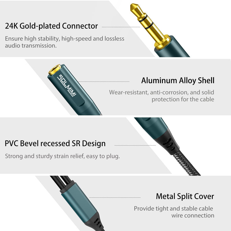 [Australia - AusPower] - SOLMIMI Headset Splitter Adapter for PC, 3.5mm CITA TRRS Female to 2 TRS Male Headphone Audio Mic Jack Y Splitter Cable for Gaming Headset to Dual-Jack PC, Laptop (Strong Nylon Braided) - 1 Ft TRRS Female-2 TRS Male 