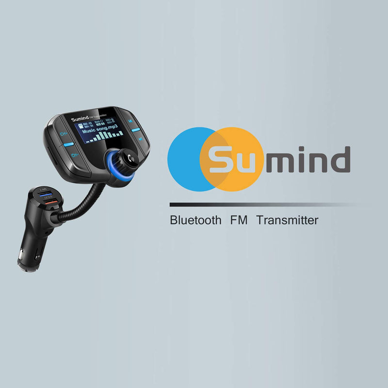 [Australia - AusPower] - (Upgraded Version) Bluetooth FM Transmitter, Sumind Wireless Radio Adapter Hands-Free Car Kit with 1.7 Inch Display, QC3.0 and Smart 2.4A Dual USB Ports, AUX Input/Output, TF Card Mp3 Player Black 