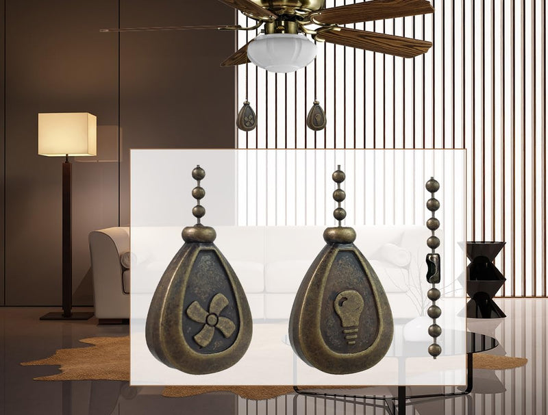 [Australia - AusPower] - OMYZERO 2Pcs Ceiling Fan Pull Chain Set, 12Inches Decorative Fan Pull Chain Pendant Extension, Lighting & Fan Beaded Ball Chain Extender with Connector(Bronze) Bronze 