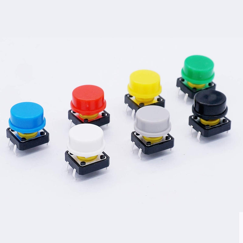 [Australia - AusPower] - TWTADE/70pcs 4 Pin Tact Tactile Push Button Switch Momentary 12x12x7.3mm with Multicolored Switch Cap (Each Color 10pcs) 