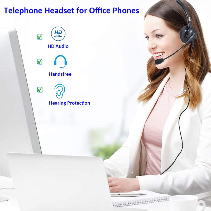 [Australia - AusPower] - Telephone Headset with Noise Cancelling Microphone for Landline Phones Call Center Headset with Volume Control for Office Phone Plantronics Dialer Avaya 9508 Aastra Digium Fanvil Mitel Nortel 