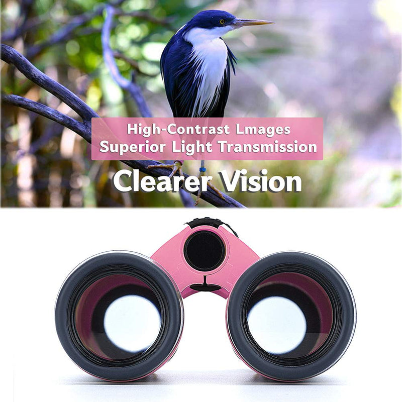 [Australia - AusPower] - Vanstarry Compact Binoculars for Kids Bird Watching Hiking Camping Fishing Accessories Gear Essentials Best Toy Gifts for Boys Girls Children Toddler Waterproof 5X30 Optical Lens Including Compass Pink 