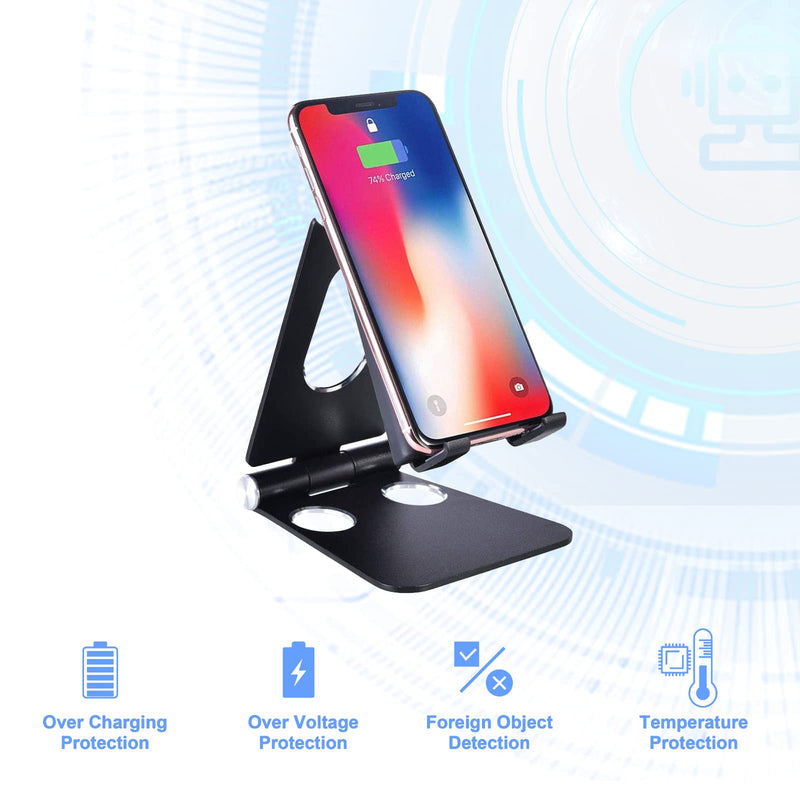 [Australia - AusPower] - Fold Wireless Charger, Adjustable Aluminum Fast Wireless Charging Stand, 7.5W Compatible with iPhone 12/11/Xs Max/XS, 10W Compatible with Charges Galaxy S9/S9+, 5W Charges All Qi-Enabled Phones C 