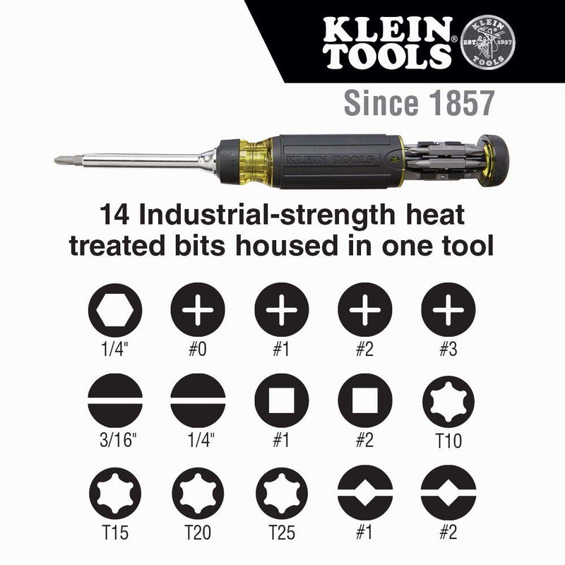 [Australia - AusPower] - Klein Tools 32305 Multi-bit Ratcheting Screwdriver, 15-in-1 Tool with Phillips, Slotted, Square, Torx and Combo Bits and 1/4-Inch Nut Driver 