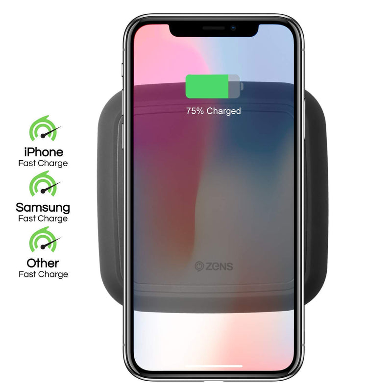 [Australia - AusPower] - ZENS Wireless Charging Pad - Single Qi Charger Pad with 15 Watt Power Output - Supports Apple iPhone and Samsung Galaxy Fast Charge -Includes AC/DC Adapter - Black 