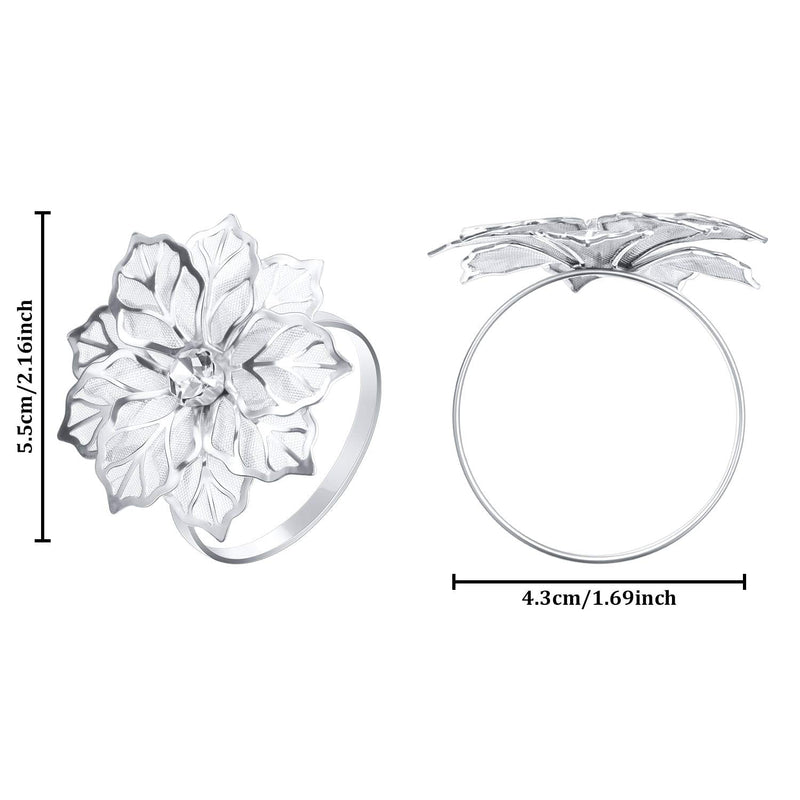 [Australia - AusPower] - Patelai 6 Pieces Alloy Napkin Rings with Hollow Flower Napkin Holder Adornment Exquisite Napkins Rings Set Rhinestone Napkin Rings for Wedding Banquet Dinner Decor Favor (Silver) Silver 