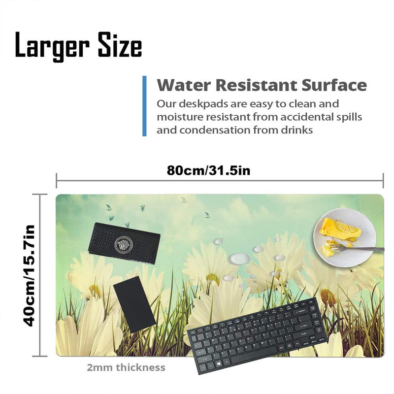 [Australia - AusPower] - QIYI Desk Pad Large Keyboard and Mouse Pad for Laptop Computer, PU Leather Desk Cover Protector, Desk Décor Accessories for Office Home Work Writing Gaming 31.5" x 15.7" - Daisies in Summer 31.5" x 15.7" 