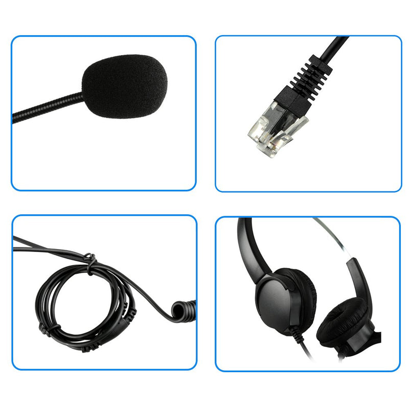 [Australia - AusPower] - AGPTEK Hands-Free Call Center Noise Cancelling Corded Binaural Headset Headphone with 4-Pin RJ9 Crystal Head and Mic Microphone for Desk Phone - Telephone Counselling Services, Insurance, Hospitals 4-Pin RJ9 Binaural Headset 
