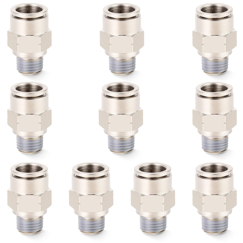 [Australia - AusPower] - TAILONZ PNEUMATIC Male Straight 1/4 Inch Tube OD x 1/8 Inch NPT Thread Push to Connect Fittings Copper Nickel Plating TPC-1/4-N1 (Pack of 10) 1/4"OD-1/8"NPT 