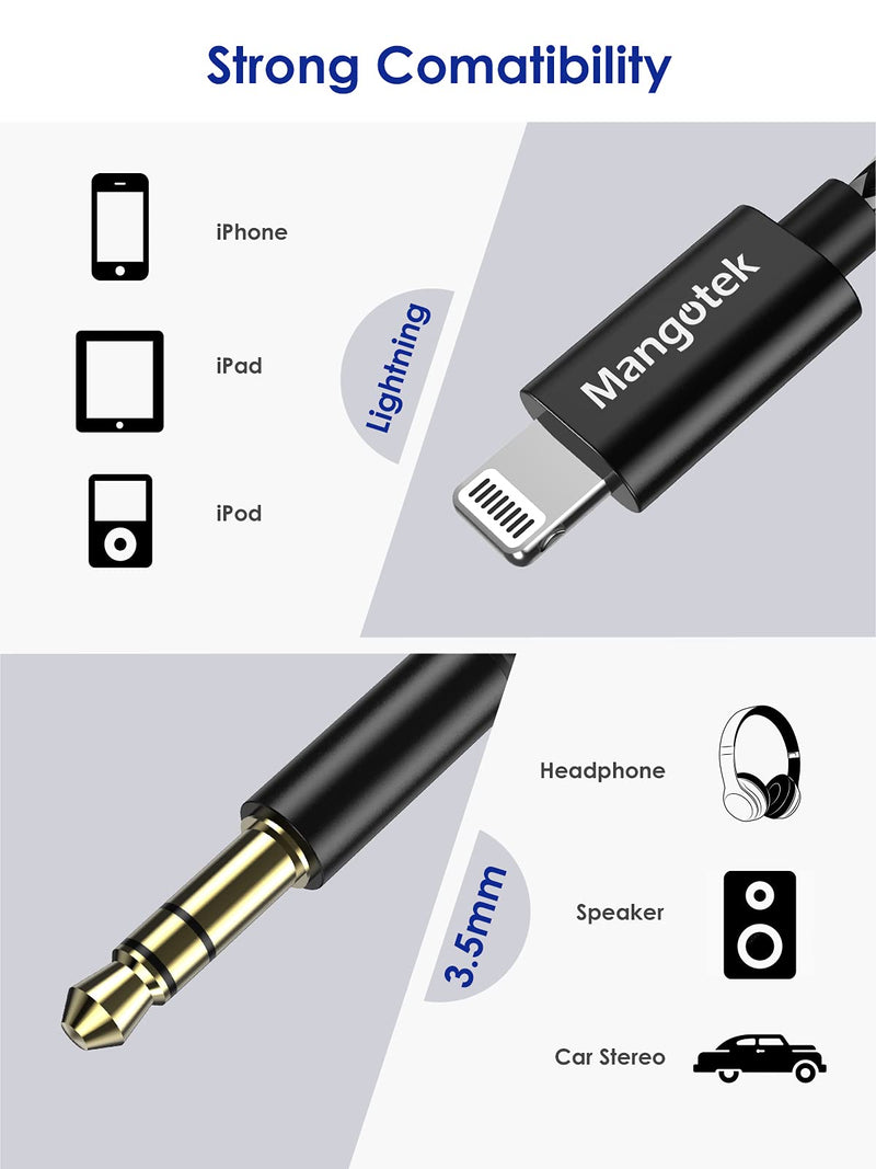 [Australia - AusPower] - Lightning to 3.5mm Car Audio Cable 6.6ft/2M for Microphone, Apple MFi Certified Headphone Jack Adapter Male Aux Audio Cable Compatible with Apple iPhone iPhone 12/12 mini/12 Pro Max/11/XR/XS/Pro/Max. 