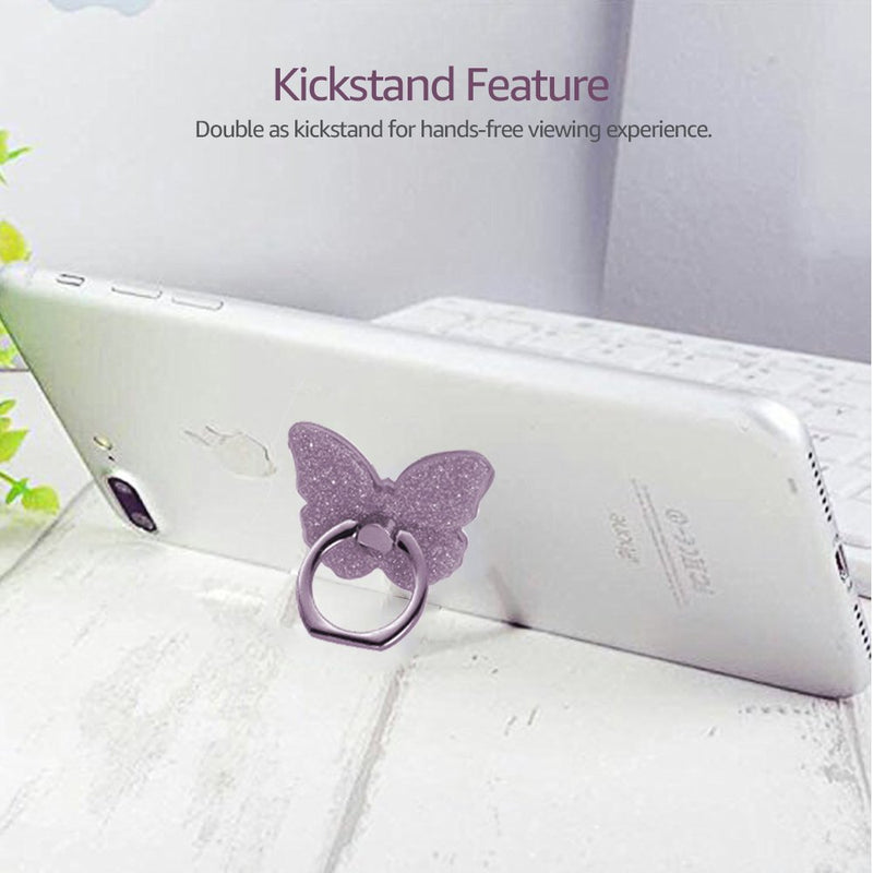[Australia - AusPower] - Finger Ring Stand,2 Pack Glitter 360°Rotation Universal Phone Grip Holder Kickstand for iPhone 13 12 Pro Max 8 Plus 7 Plus 6s,Galaxy S22 Ultra S9 Plus S8 Plus and More Device (Butterfly,Purple+Pink) Butterfly,Purple+Pink 