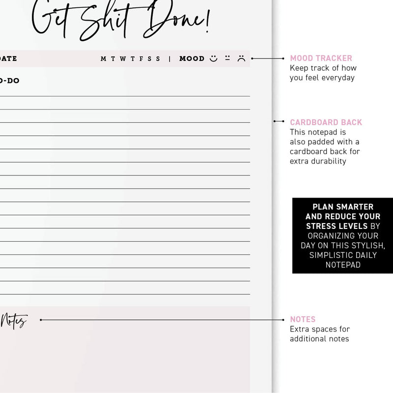 [Australia - AusPower] - Undated Checklist Pad - Get Shit Done Notepad - to DO List - 6 x 9 Inch - Office Decor for Women - 50 Page Tear Off Get Things Done 6 X 9 