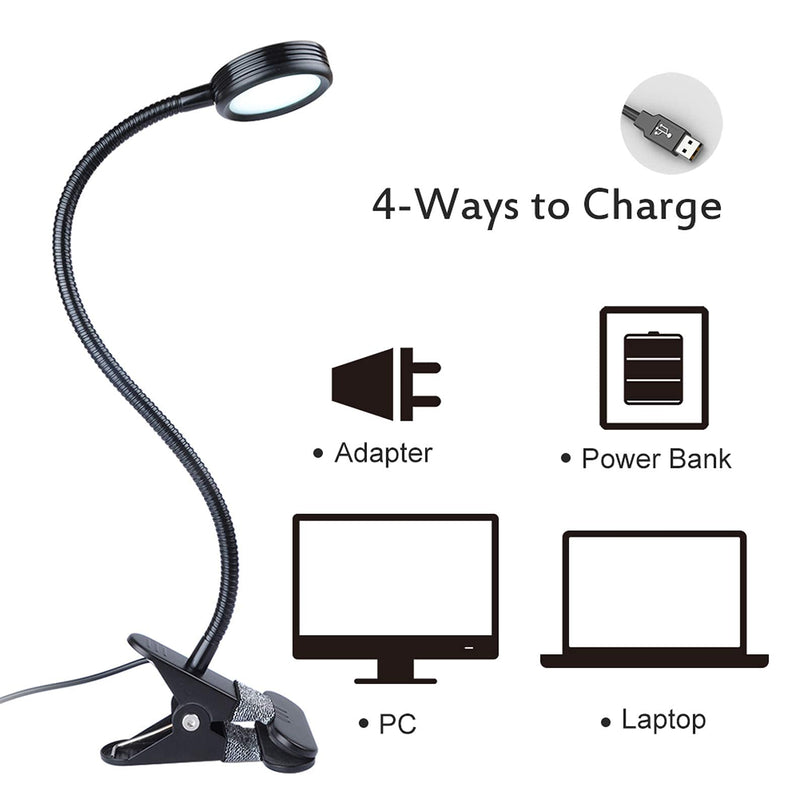 [Australia - AusPower] - LEPOWER Clip on Light / Reading Light/ Light Color Changeable/ Night Light Clip on for Desk, Bed Headboard and Computers (Black) Black 