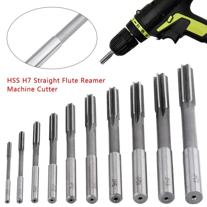 [Australia - AusPower] - Chucking Reamer Set, 10Pcs HSS H7 Straight Shank Chucking Machine Reamer Milling Cutter Tool, Straight Flute Reamer Machine Cutter, 3/4/5/6/7/8/9/10/11/12mm 