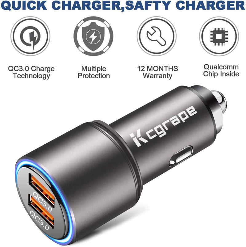 [Australia - AusPower] - Car Charger Adapter,36W Dual QC3.0 Fast Car Phone Charger for Samsung Galaxy A02S A50 A12 A20 A10E A82,LG Velvet 5G K51 Q70 K92,G8 G7 ThinQ,Oneplus 9 8 8T Pro/Nord N10:Quick Charge 3.0+6ft USB C Cable 