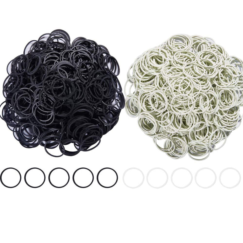 [Australia - AusPower] - AMUU Rubber Bands black Grayish white 1000 pcs Diameter 16mm Small Rubber Band Mini 500pcs Grayish White 500pcs Black Rubber Bands Office Supplies Soft Elastic Bands School Home Black,White-1000Pcs 