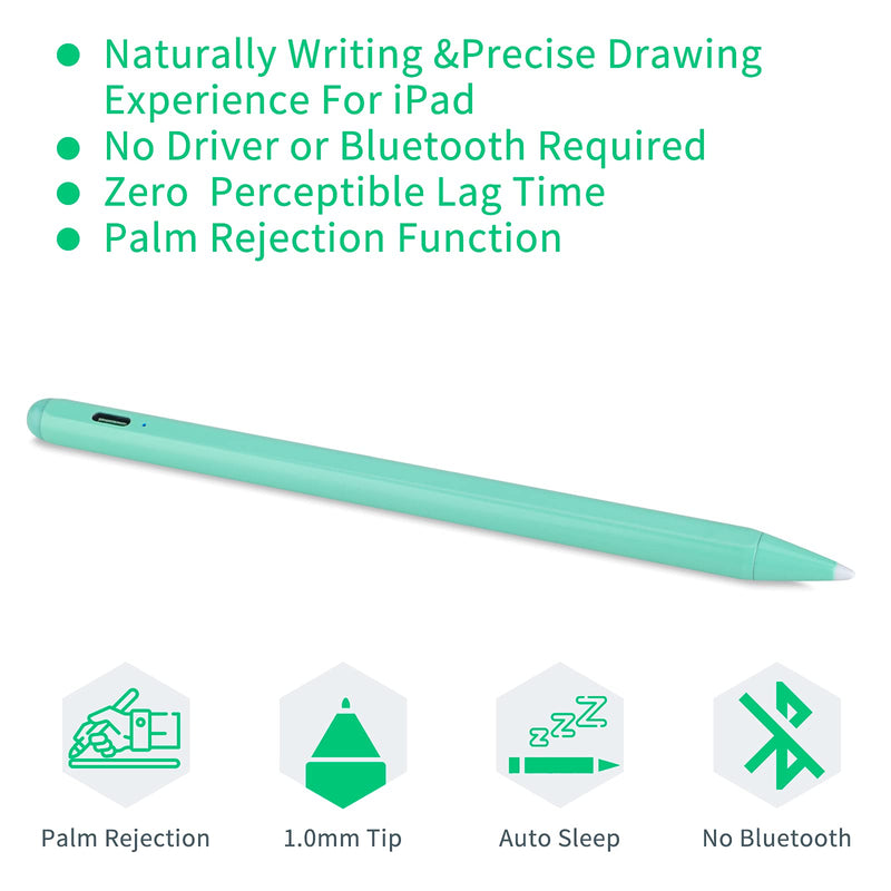 [Australia - AusPower] - Stylus for iPad Pencil 9th/8th Generation 10.2",Palm Rejection 1.5mm Replaceable Fine Tip Active Stylus Compatible with Apple Pencil for iPad Pen 10.2 Inch 9th/8th for Drawing and Sketching Green 