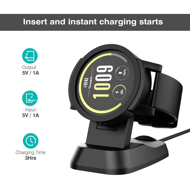 [Australia - AusPower] - MoKo Charger Dock Compatible with Ticwatch S/E, Portable Replacement Charging Stand Adapter Station Cradle Holder with USB Cable for Ticwatch S/Ticwatch E Watch, Black 