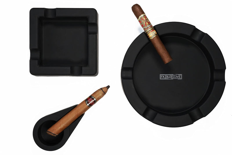 [Australia - AusPower] - FairleeCove Cigar Ashtray for Large Gauge Cigars - Wide Shelf - Deep Bowl - Unbreakable Silicone – Sturdy Indoor Outdoor Cigar Ashtrays for Patio Deck Pool Black 