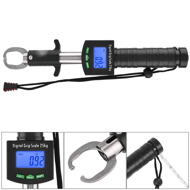 [Australia - AusPower] - Fish Lip Gripper with Digital Scale, 25kg/55lb Portable Lip Grip with Electronic Weight Scale 