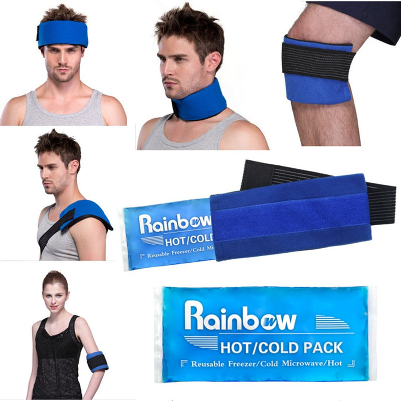 [Australia - AusPower] - Reusable Hot and Cold Packs for Injuries, 2 Flexible Gel Ice Pack Cold Hot Compress for Joint Pain, Muscle Soreness, Tension Headache, Adjustable Therapy Wrap for Knees, Back, Shoulders, Arms and Legs 9.8" X 4.3" - 2 Ice Packs & Wrap 