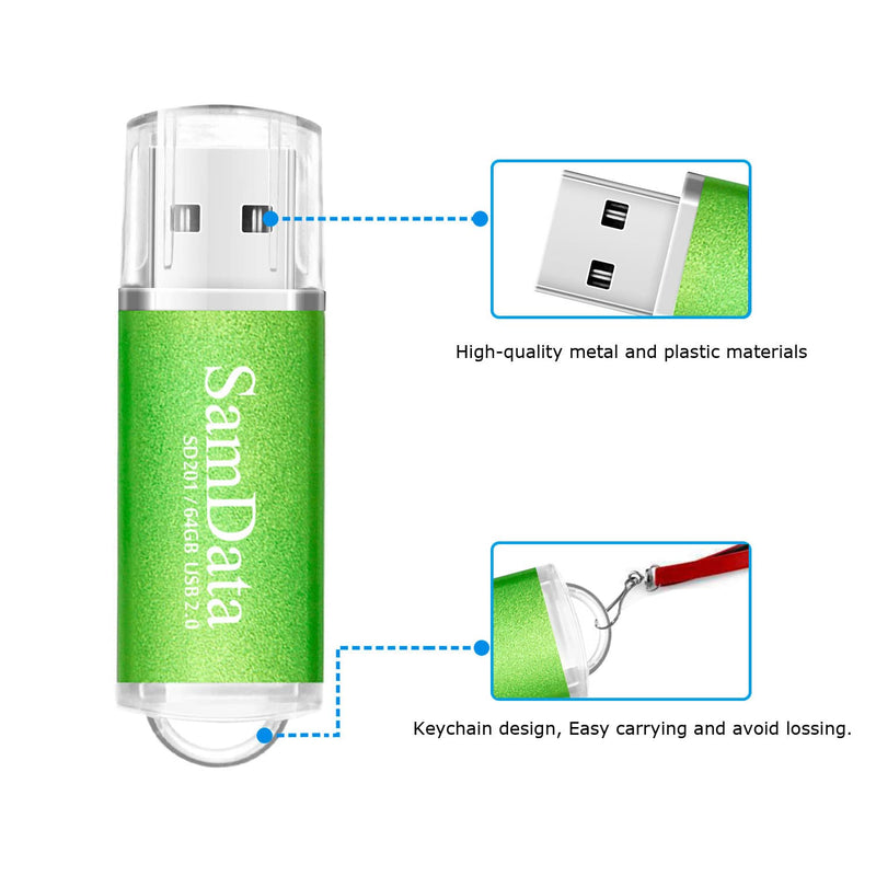 [Australia - AusPower] - SamData 1 Pack 64GB USB Flash Drives USB 2.0 Thumb Drives Memory Stick Jump Drive Zip Drive, Green Green 1*64GB 