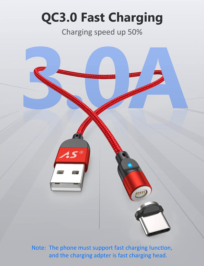 [Australia - AusPower] - A.S Magnetic USB Cable, Magnetic Charging Cable Fast Charging & Data Sync Cable with Led, USB C Magnetic Phone Charger Compatible with Micro USB, Type C Smartphones (3.3ft+3.3ft+6.6ft+6.6ft,Red) Red 