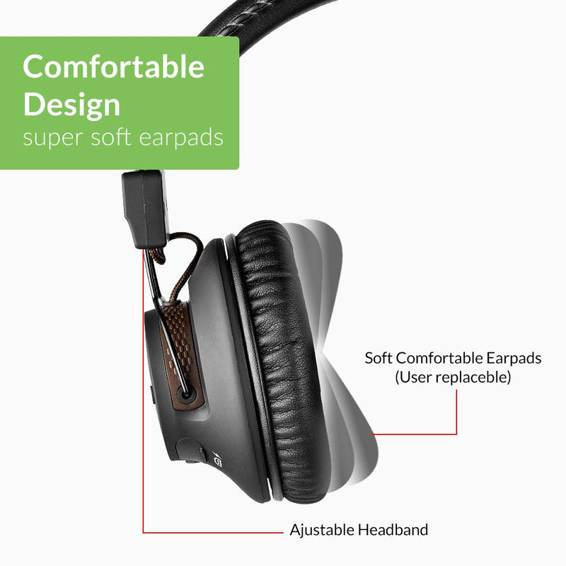 [Australia - AusPower] - Avantree AS9M Bluetooth Over Ear Headphones with Detachable Boom Mic for Phone Call, Home Office PC Computer, Clear Voice & HiFi Sound Quality, Extra Comfortable & Lightweight, 40H, Wireless & Wired Black Brown 