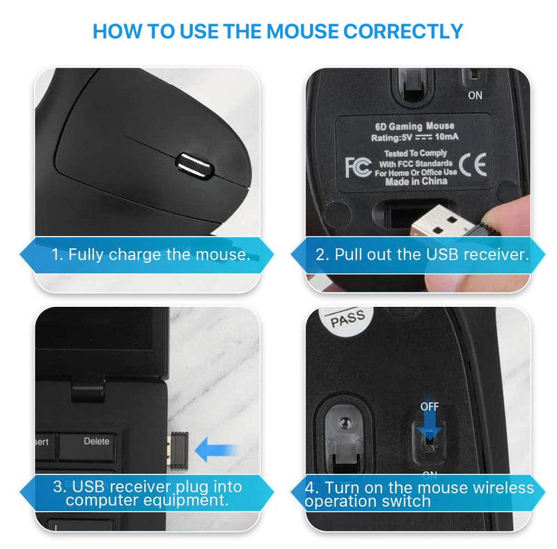 [Australia - AusPower] - Ergonomic Wireless Mouse Letaclanic Unique Rechargeable Optical Vertical Mouse, 2.4G 5.0 Bluetooth Mouse Ergonomic with 6 Buttons, 800/1200/1600 DPI Wireless Mouse for Laptop,Desktop,PC,MacBook Ergonomics Mouse 