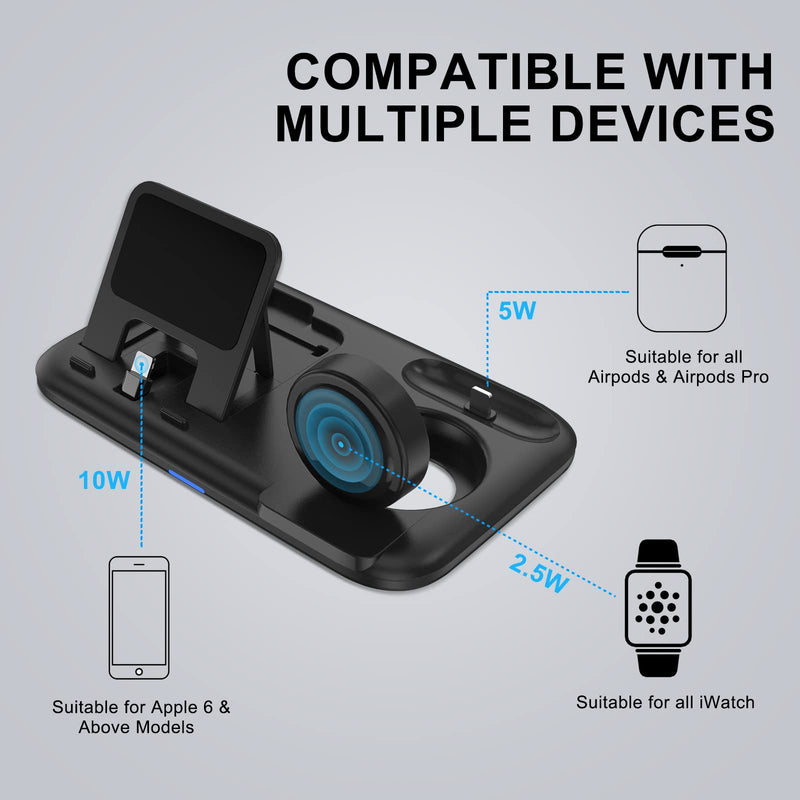 [Australia - AusPower] - Asedoce Charging Station for Apple, 3 in 1 Charger Station for iWatch 7/6/SE/5/4/3/2/1, Foldable Charging Stand for iPhone AirPods Pro/3/2/1 Charging Dock (with 12W Charger)，Black Black 