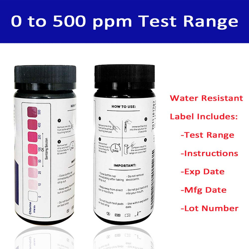 [Australia - AusPower] - 200 Strips - Chlorine Sanitizer Test Strips Food Service 0-500 ppm (Value Pack) - Bleach Test Strips - Chlorine Test Strips for Food Service - Restaurant Test Strips - Chlorine Tester 