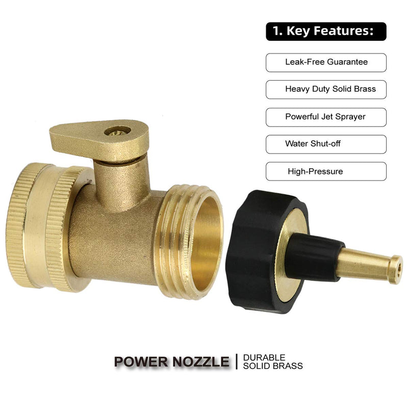 [Australia - AusPower] - PLG Heavy Duty Brass High Pressure Jet Sweeper Spray Hose Nozzle and Hose Shut off Valve Set for Garden Hose A Jet Nozzle&Valve 