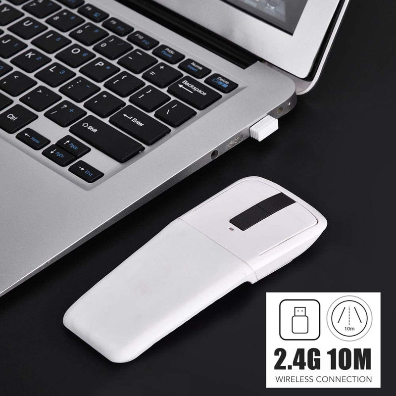 [Australia - AusPower] - 143 Wireless Mouse Folding Mouse Touch Mouse USB Mouse for Microsoft Mouse, Photoelectricity + Touch Scroll, Arc Mouse Mice with USB Receiver for PC/Laptop/MacBook/Smart TV(White) 