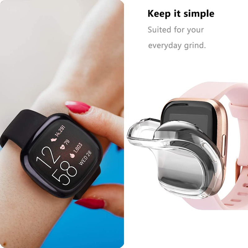 [Australia - AusPower] - [5 Pack] EBIZCITY Case Compatible for Fitbit Versa 2 with Screen Protector Overall Protective Case TPU HD Clear Ultra-Thin Cover for Fitbit Versa 2 Smartwatch (Clear+Black+Pink+Silver+Red) 