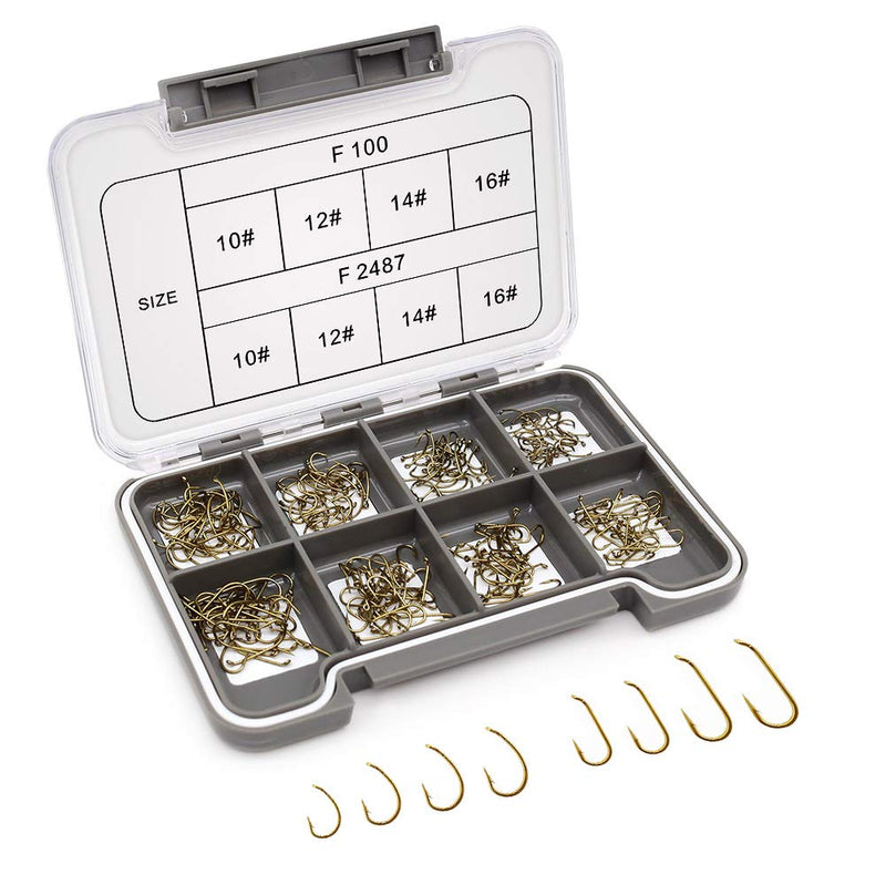 [Australia - AusPower] - XFISHMAN Fly-Hooks-for-Fly-Tying-Dry-Wet-Barbless-BL-Nymph-Flies Curved Czech Scud Fishing Hooks 10# ~16# Assortment Pack of 100-240 Hooks with Box Fly Hooks F100&F2487 Qty 240 