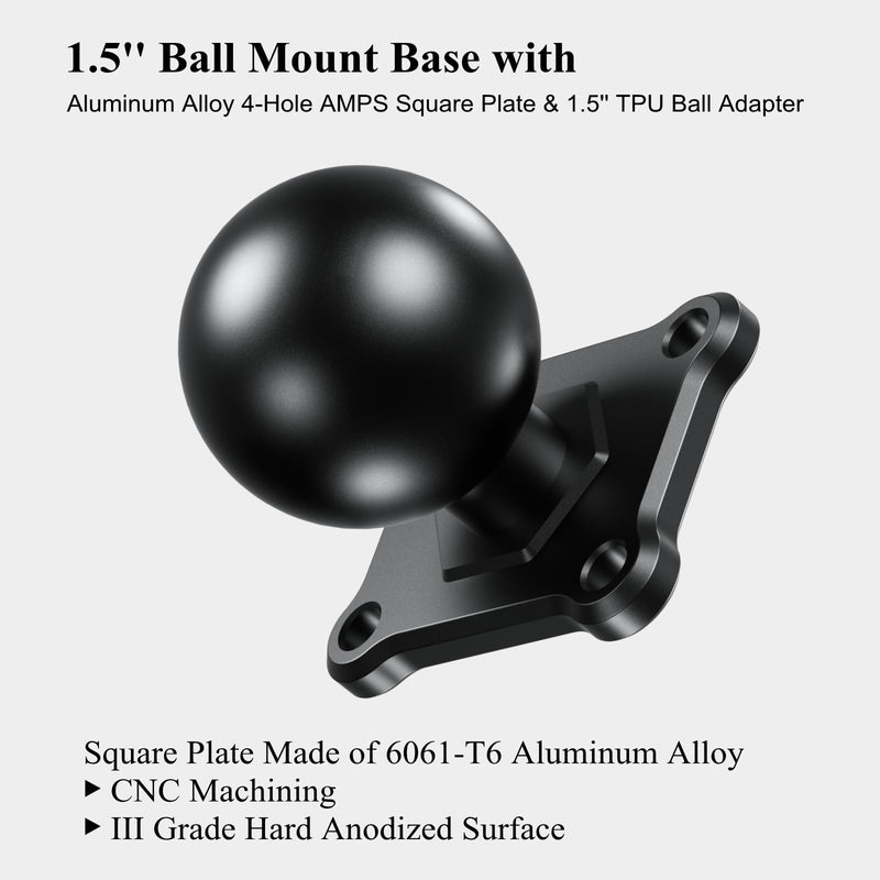 [Australia - AusPower] - BRCOVAN 1.5'' Ball Mount Base with Aluminum Alloy 4-Hole AMPS Square Plate & 1.5'' TPU Ball Adapter Compatible with RAM Mounts C Size 1.5 Inch Ball Double Socket Arm 