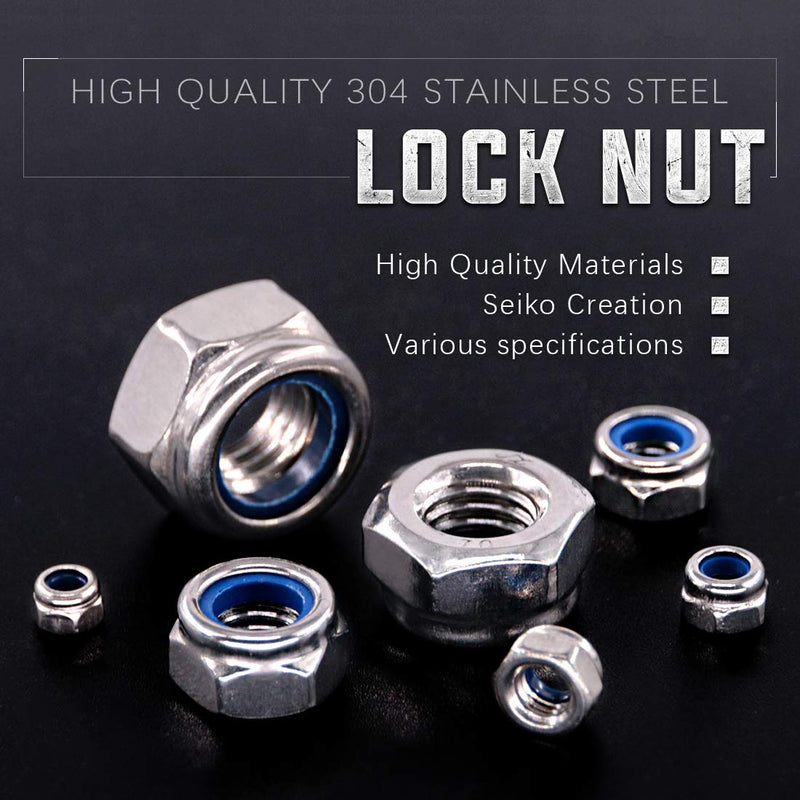 [Australia - AusPower] - Swpeet 250Pcs 304 Stainless Steel Metric Lock Nut Assortment Kit Perfect for Lock Washers, Nylon Insert Locknut M3 M4 M5 M6 M8 M10 M12 M3-M12 