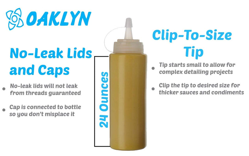 [Australia - AusPower] - (3pk) 24 oz Plastic Squeeze Squirt Condiment Bottles with Twist On Cap Lids - top dispensers for ketchup mustard mayo hot sauces olive oil - bulk clear bpa free bbq set 