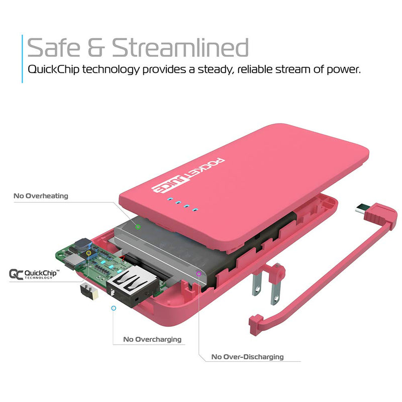 [Australia - AusPower] - Tzumi PocketJuice Endurance AC - Battery Pack Portable Charger - 4,000 mAh High-Speed USB Port with Built in MicroUSB Cable - Compatible with iPhone & Android (Pink) 